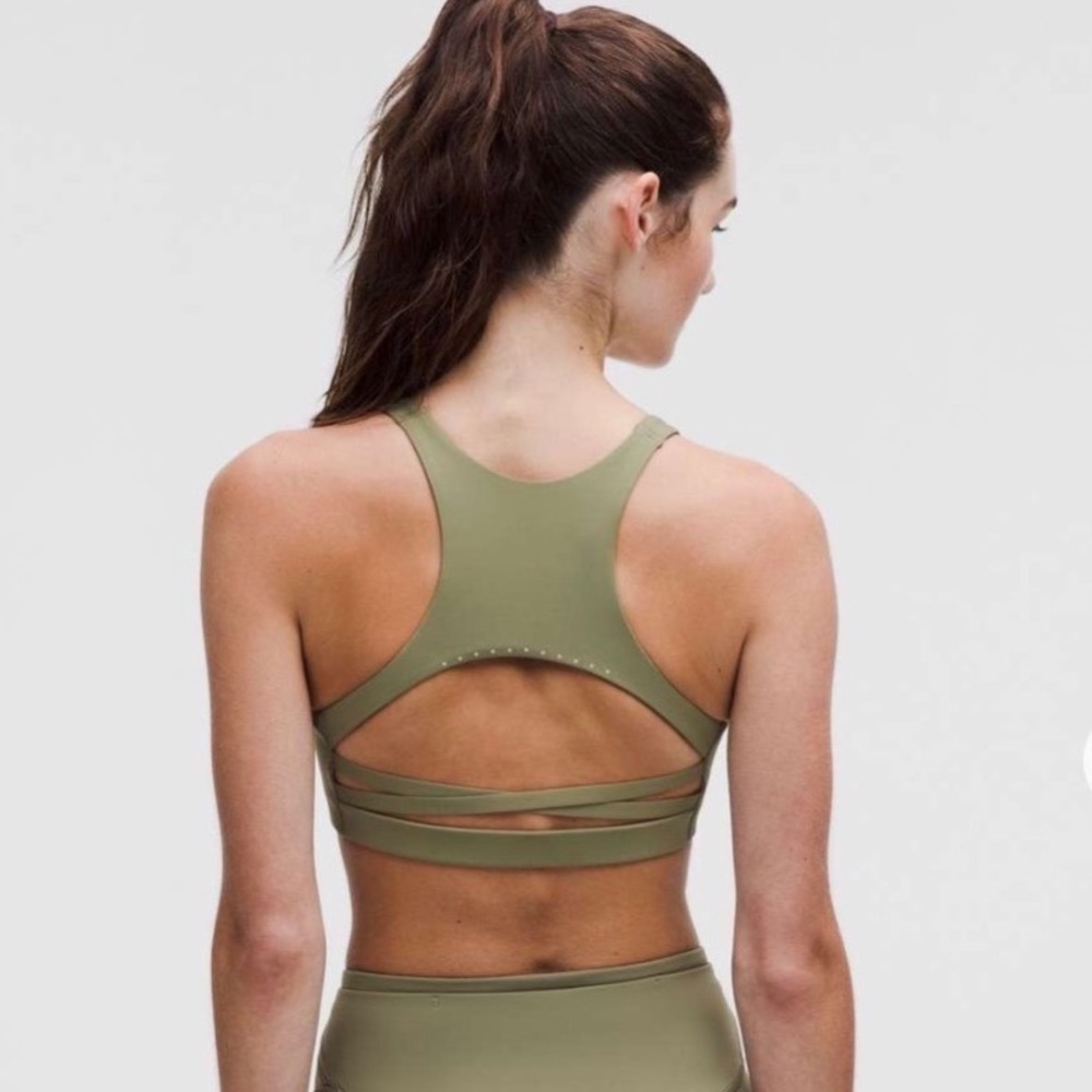 Lululemon Nulux Strappy-Back Sports Bra Bronze Green LW2EPXS Small NEW